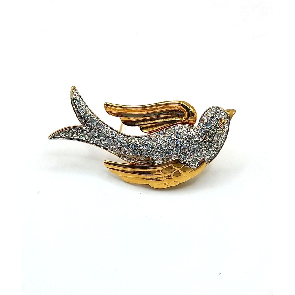 Designer NOLAN MILLER Bird Brooch Pavé Crystals Rhinestones Glamour Collection